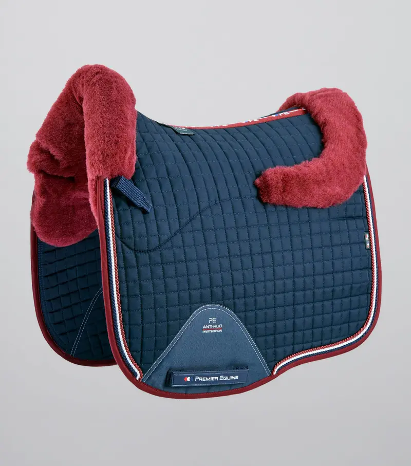 Close Contact Merino Wool European Saddle Pad - Dressage Square Navy/Burgundy Wool 1