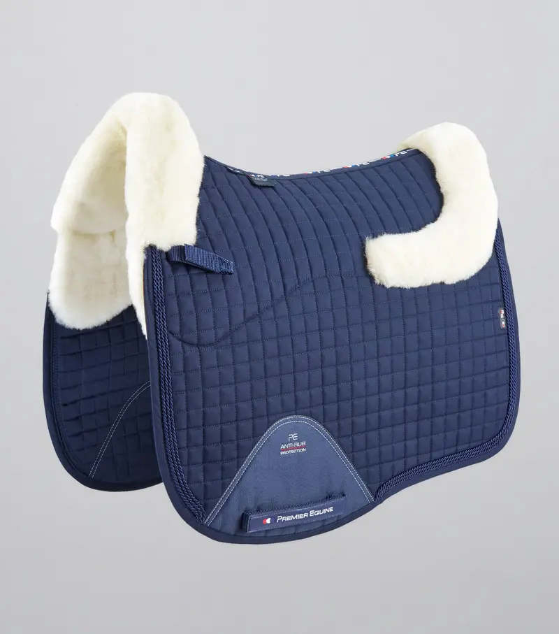 Close Contact Merino Wool European Saddle Pad - Dressage Square Navy/Natural Wool 1