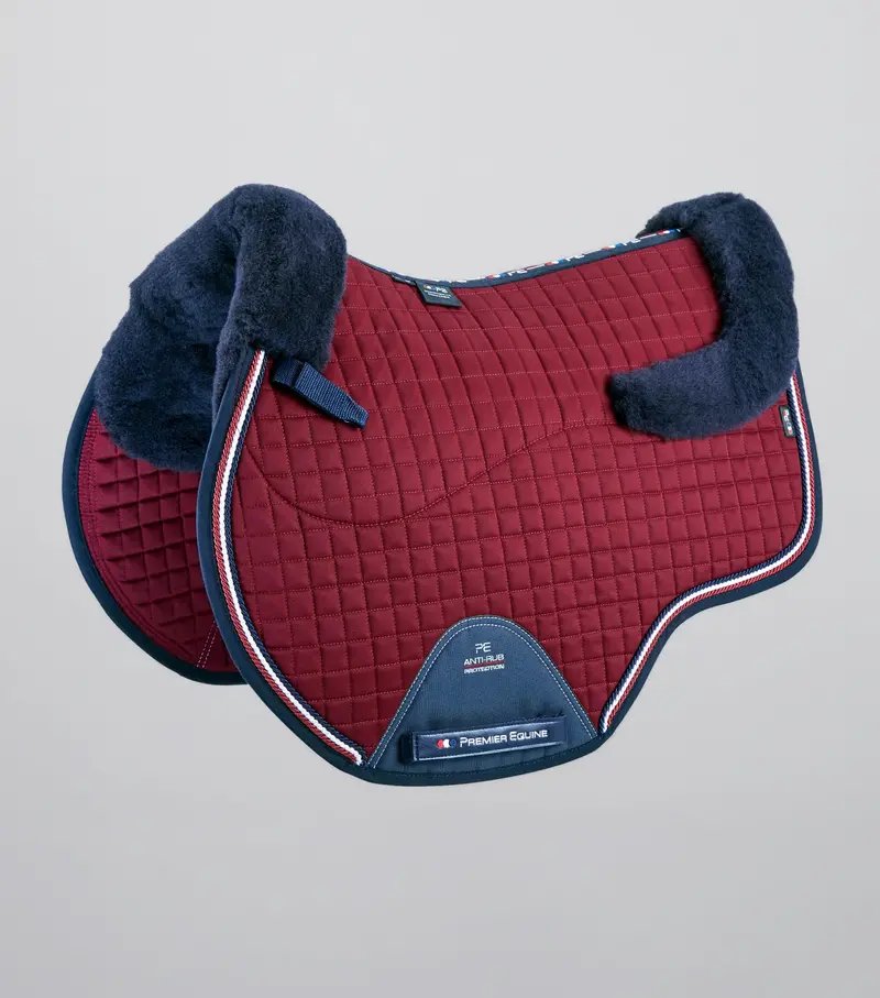 Close Contact Merino Wool European Saddle Pad - Gp/Jump Square Burgundy/Navy Wool 1