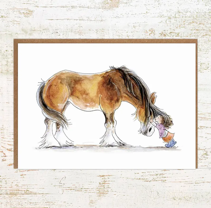 Clydie Cuddle - Clydesdale / Shire Horse Greeting Card 1