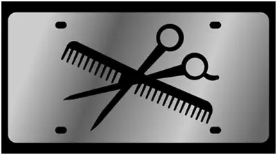 Comb & Scissor Stainless Steel License Plate (Chrome) 1