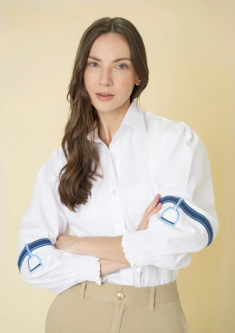 Connie Shirt | White | Embroidered Stirrup 3