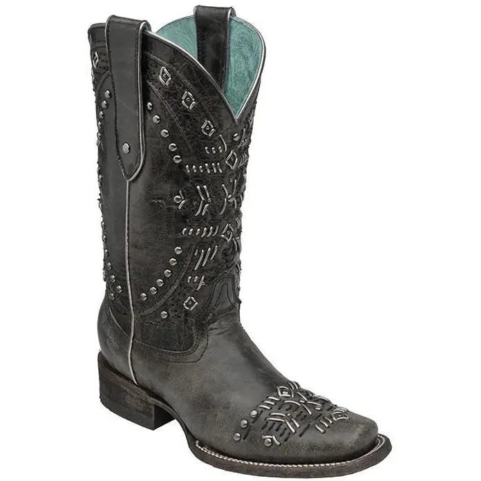 Corral Boots Ld Black/Metallic Knitting & Studs Square Toe C2917 1
