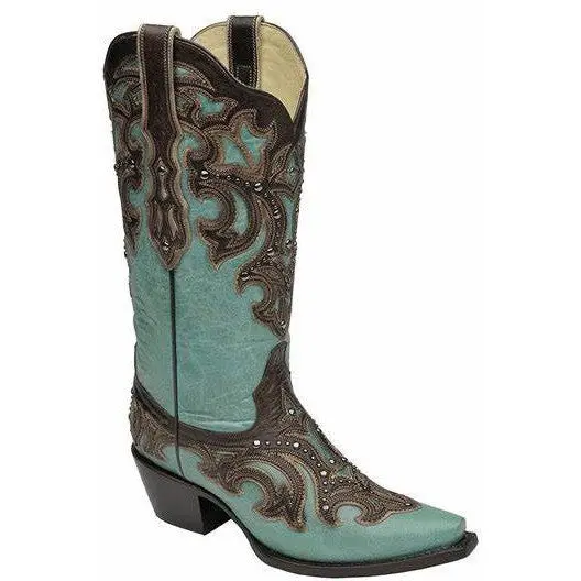 Corral Boots Ld Turquoise/Chocolate Inlay & Studs C1184 1