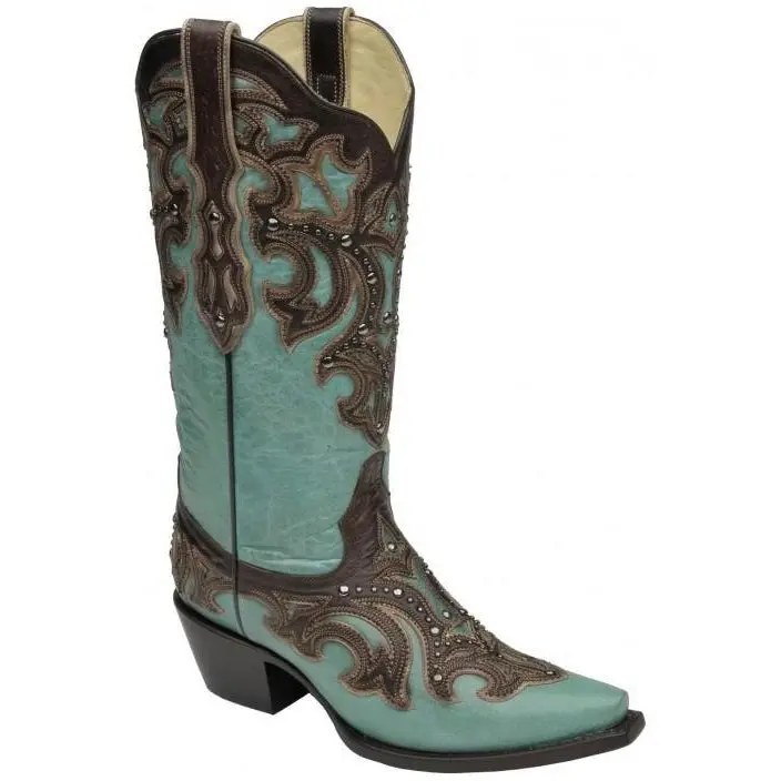 Corral Boots Ld Turquoise/ Chocolate Inlay & Studs G1184 1
