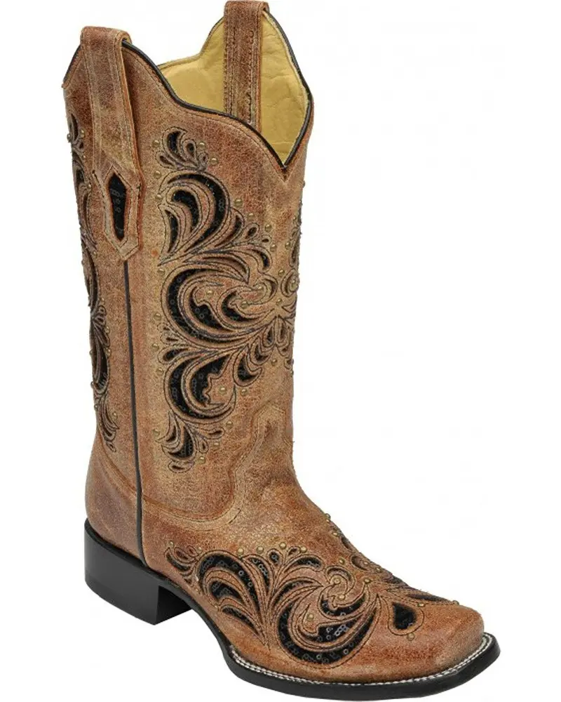 Corral Women's Cognac With Black Sequin Inlaid Boot 1