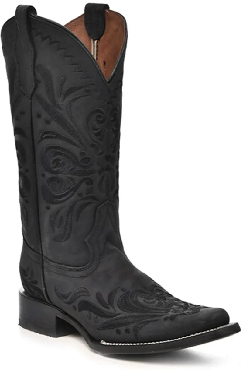 Corral Women's Embroidered Black Square Toe Cowboy Boot 1