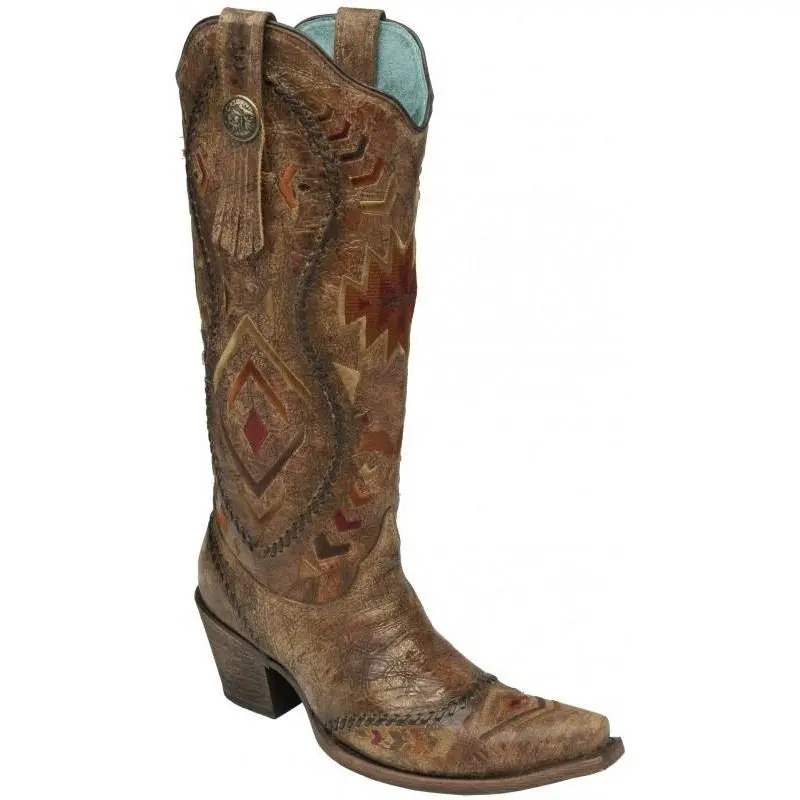 Corral Women's Ld Cognac/ Multicolor Ethnic Pattern & Whip Stitch Boot 1