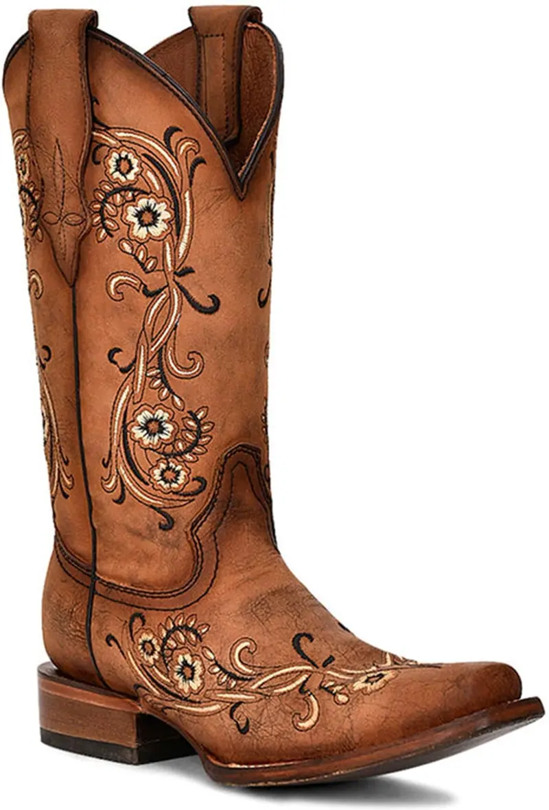 Corral Women's Sand Floral Embroidery Brown Cowboy Boot 1