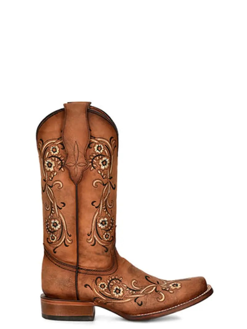 Corral Women's Sand Floral Embroidery Brown Cowboy Boot 2