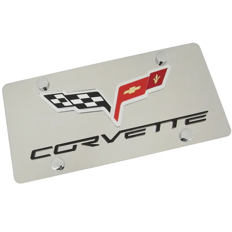 Corvette C6 Dual Logo License Plate (Black On Chrome) 1