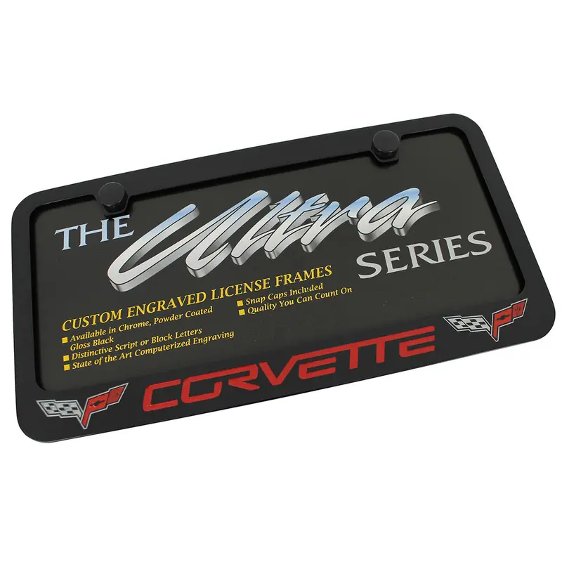 Corvette C6 Red Logo License Plate Frame (Black) 1