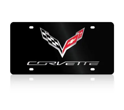 Corvette C7 Dual Logo Lazer-Tag Acrylic License Plate (Black) 1