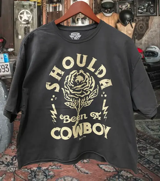 Country Deep Women's Black Shoulda Crop Tee 1