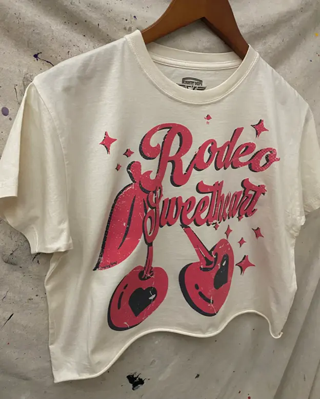 Country Deep Women's Natural Rodeo Sweetheart Crop Tee 2