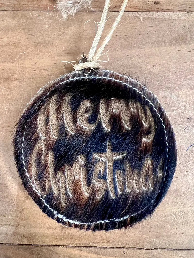 Cowhide Christmas Ball Ornament 1