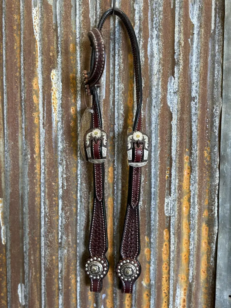 Cowperson Tack Dark Oiled One Ear Headstall-Floral Star Concho 1