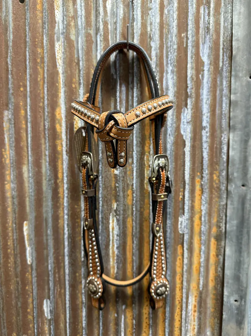Cowperson Tack Dotted Light Oiled X-Browband Headstall 1