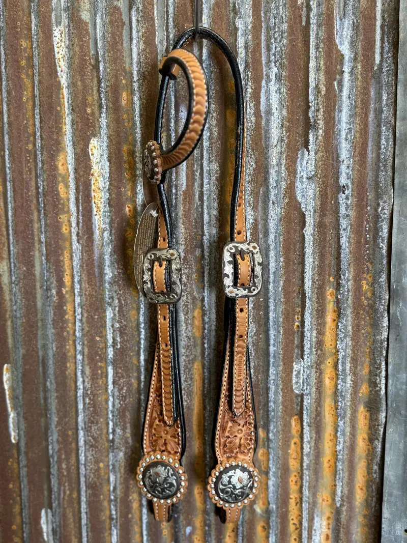 Cowperson Tack Light Oiled Floral Tooled One Ear Headstall 1