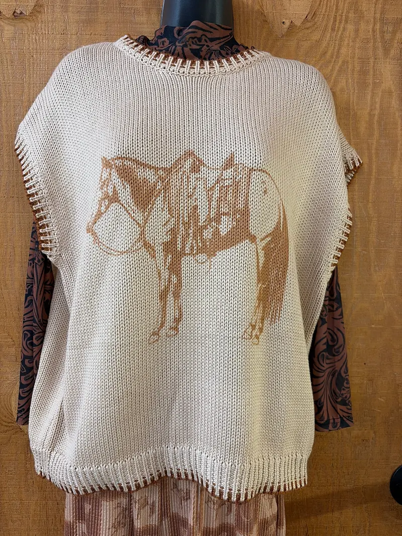 Cowpony Print Sweater Vest 1