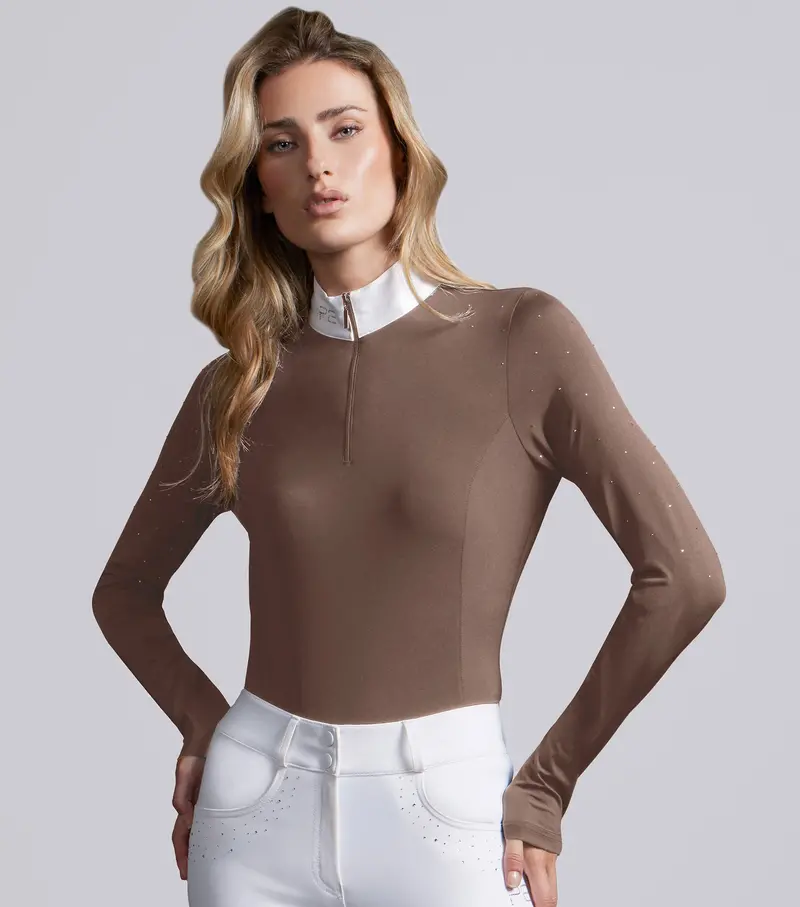 Cristalli Womens Long Sleeve Competition Shirt Mocha Latte 1
