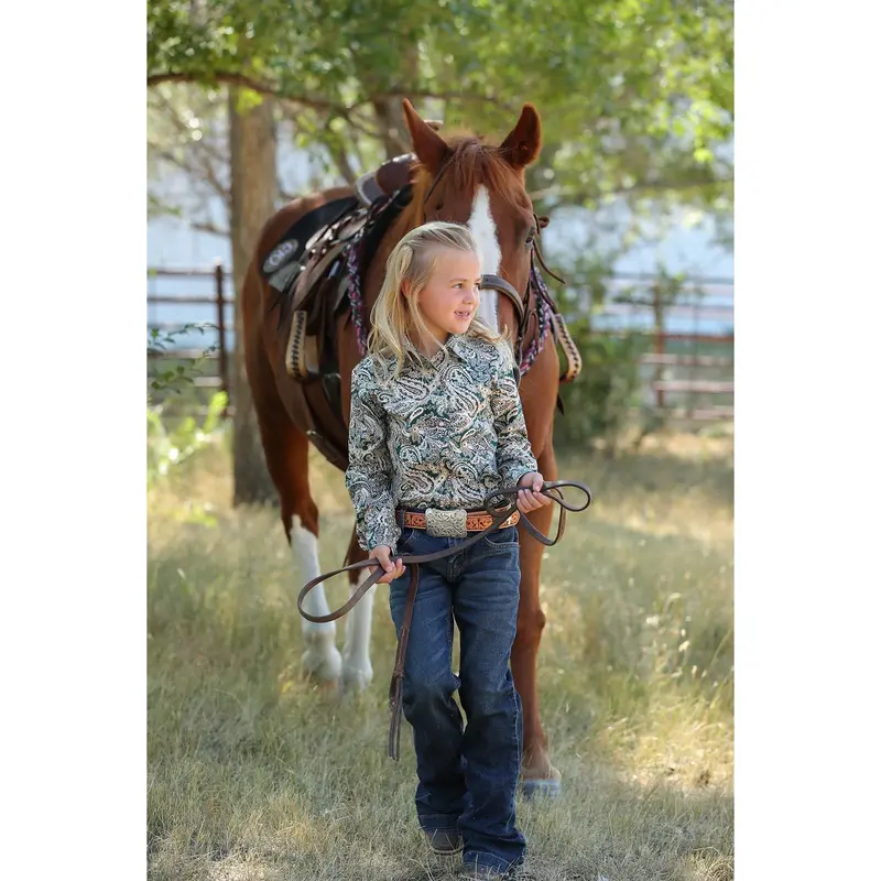 Cruel Girl's Green Paisley Print Western Shirt 1
