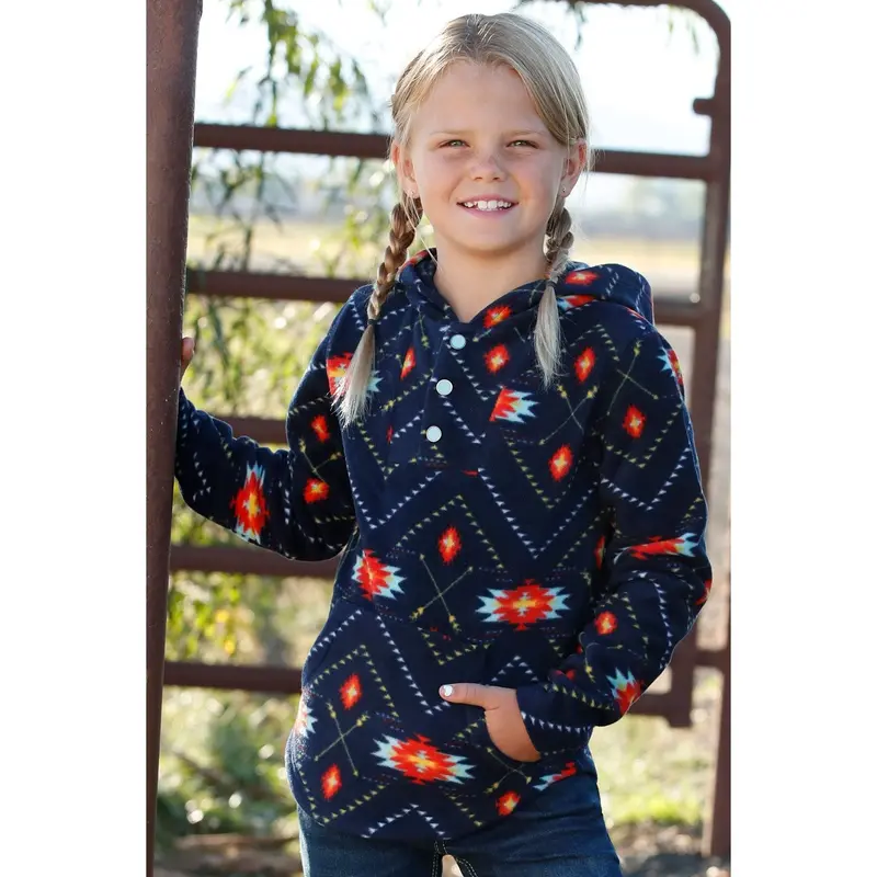 Cruel Girl's Navy Southwestern Polar Fleece Hoodie 1