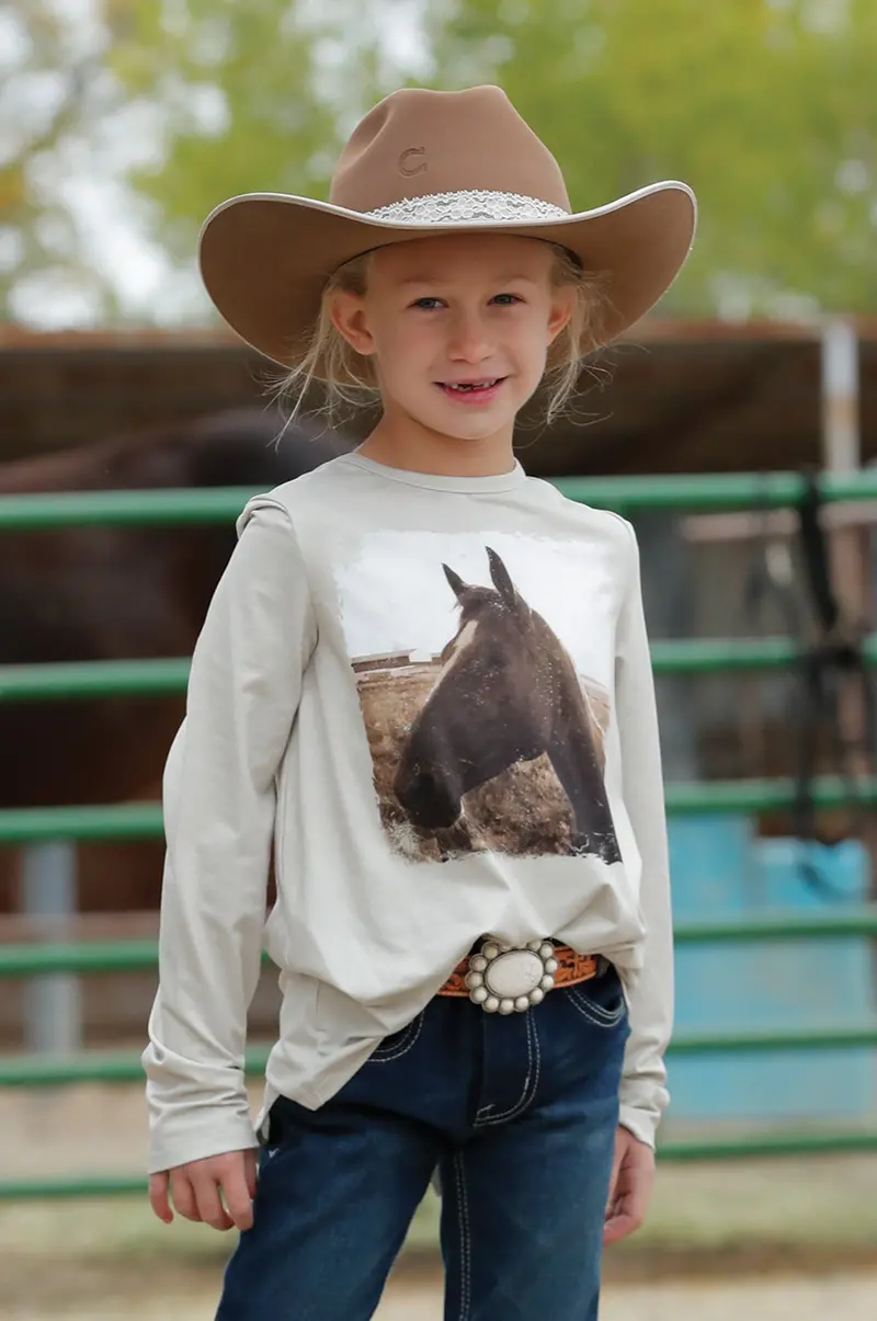 Cruel Girl's Oatmeal Horse Long Sleeve Tee 1