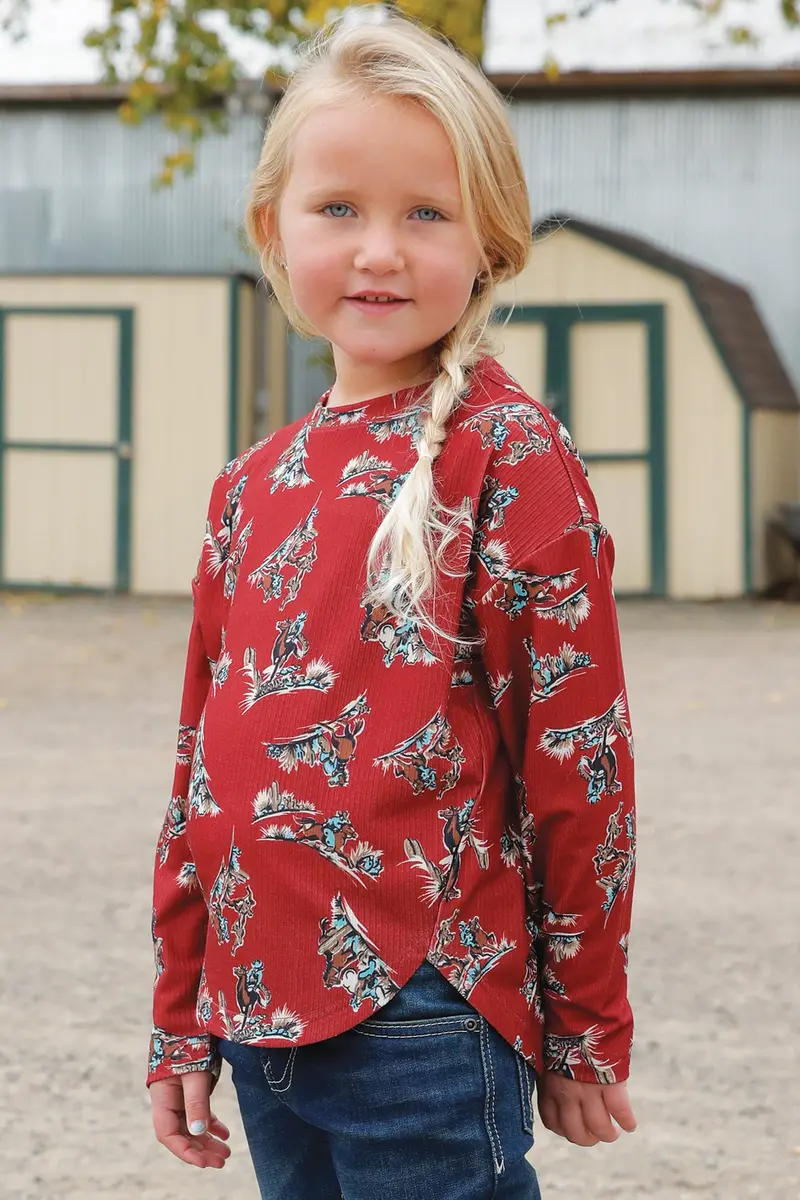 Cruel Girl's Red Cowboy Print Knit Blouse 1
