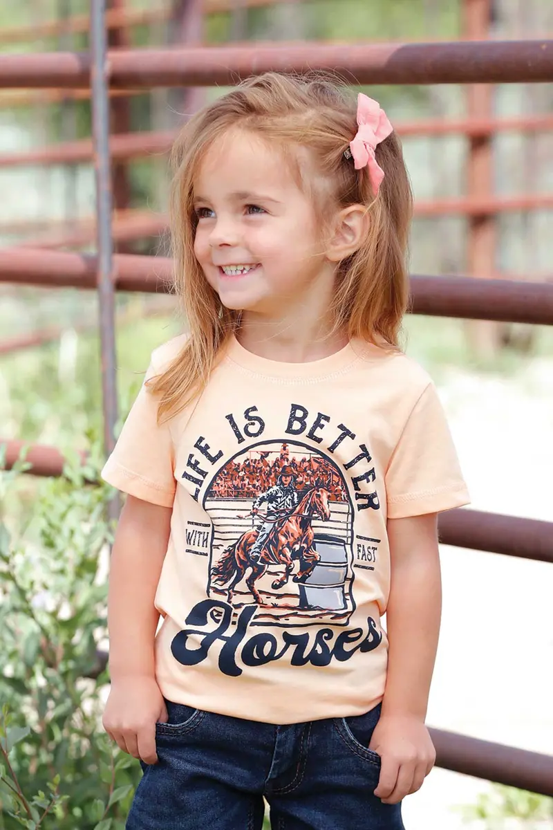 Cruel Girl's Toddler Peach Life Is Better With Fast Horses Tee 1