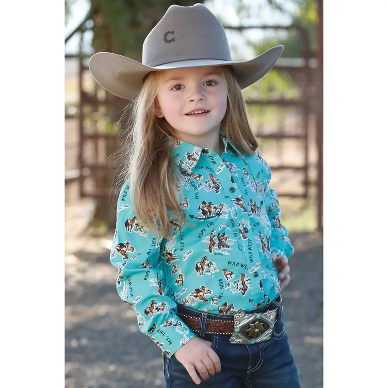Cruel Girl's Turquoise Cowgirl Print Western Shirt 1