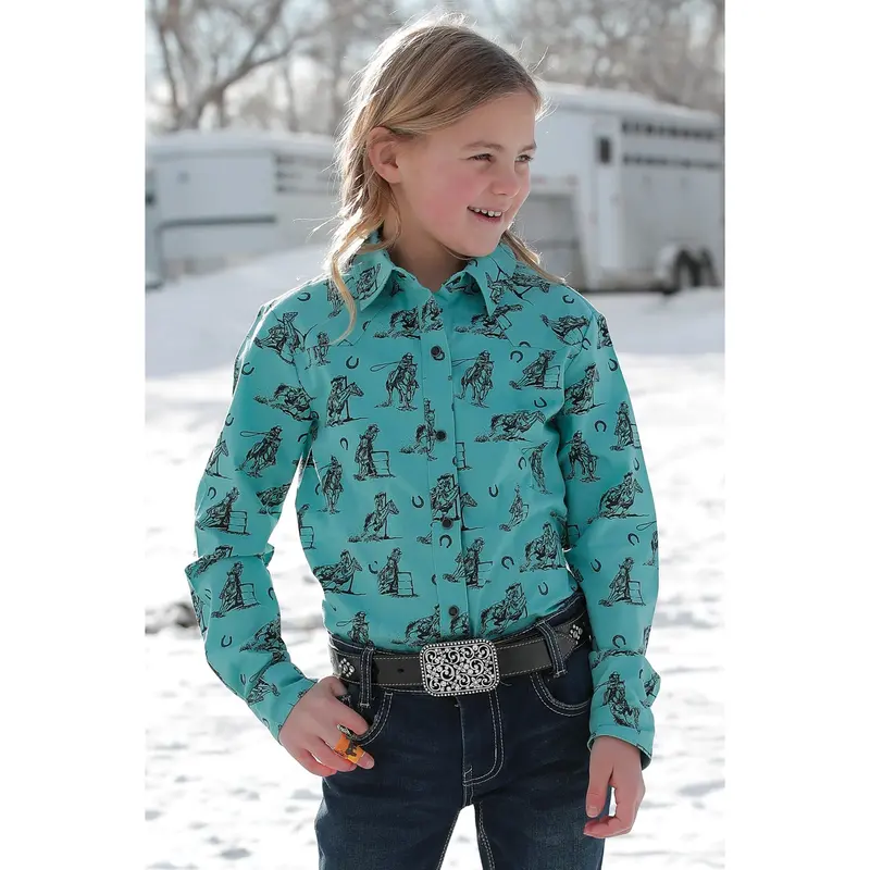 Cruel Girl's Turquoise Printed Western Snap Shirt 1
