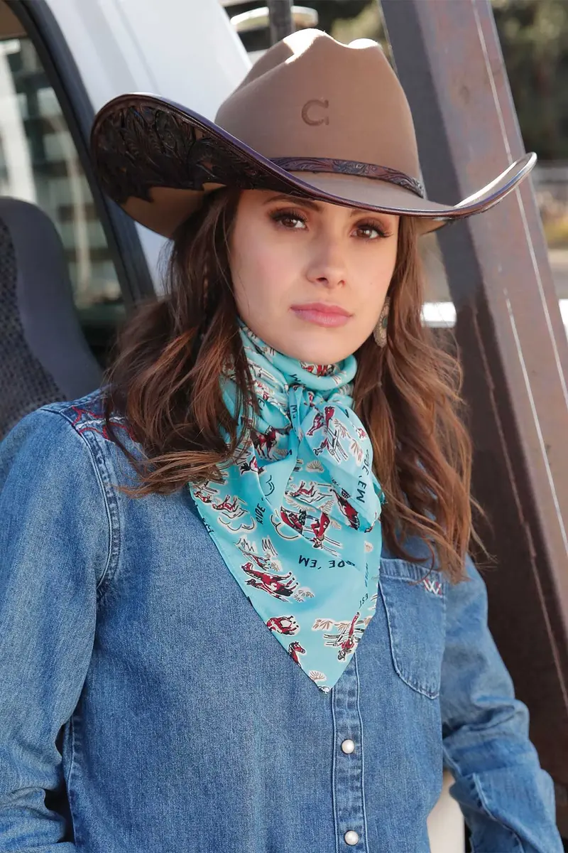 Cruel Turquoise Cowboy Print Wild Rag 1