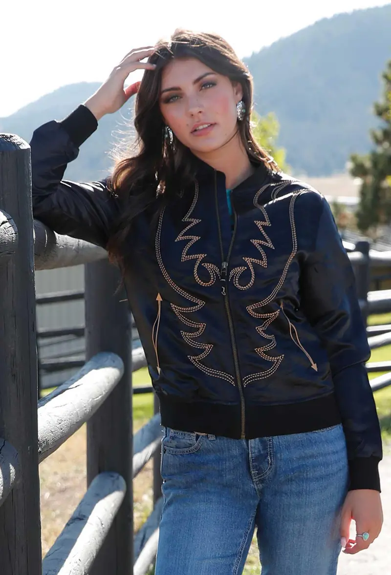 Cruel Women's Black Boot Stitched Bomber Jacket 1
