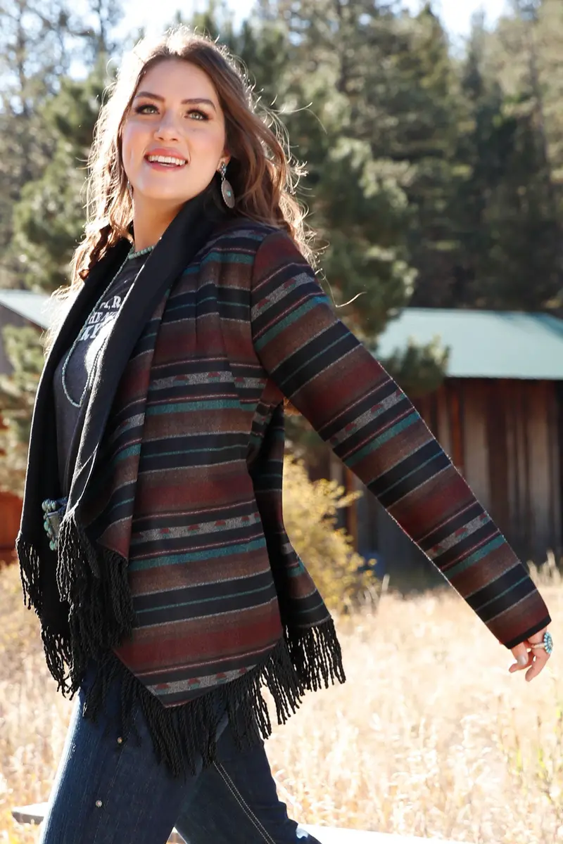 Cruel Women's Blanket Stripe Fringe Blazer 2