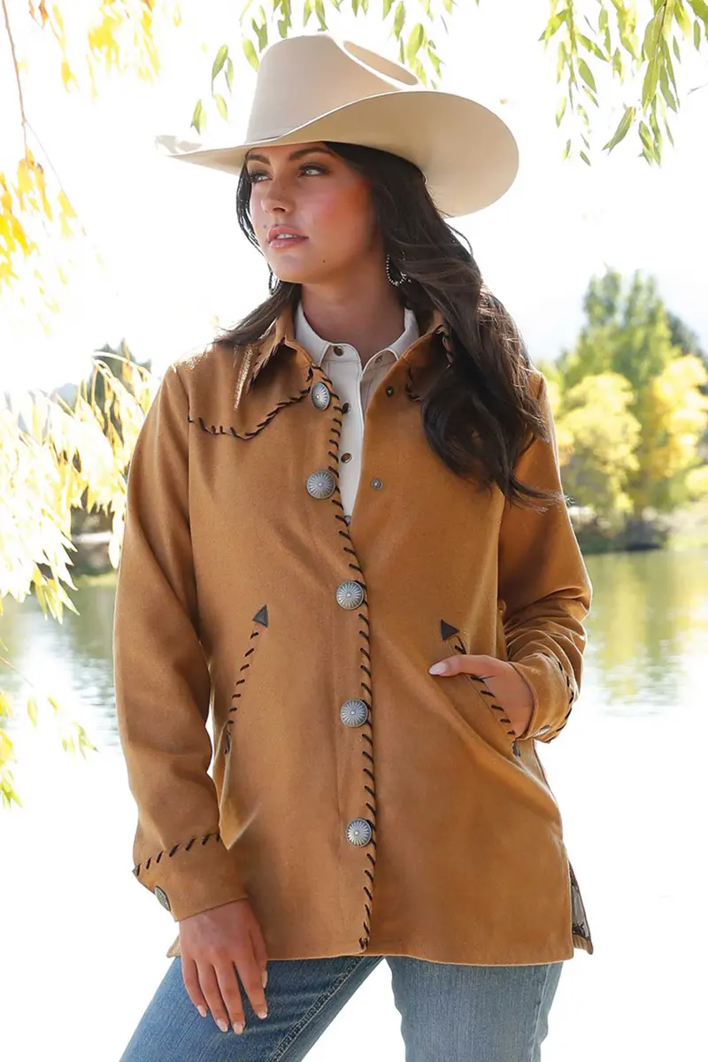 Cruel Women's Brown Buck Stitched Shirt Jacket 1