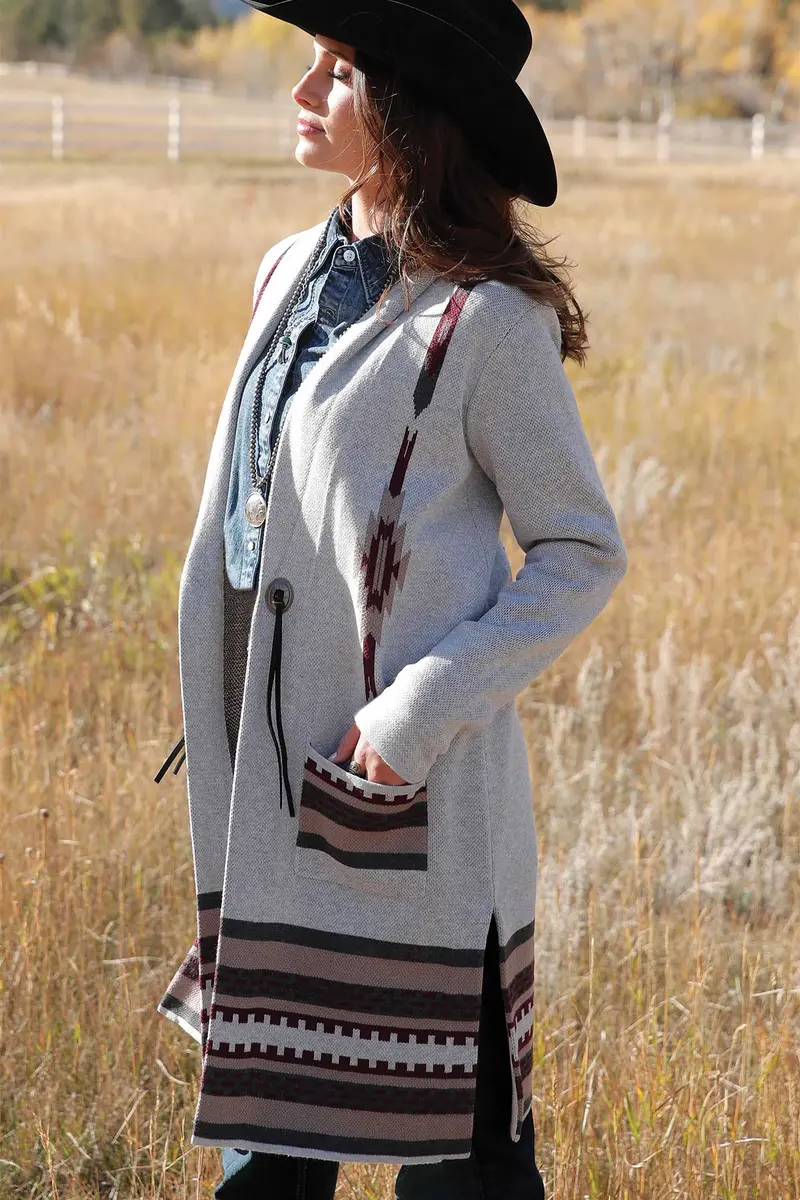 Cruel Women's Gray And Burgundy Knitted Duster 1