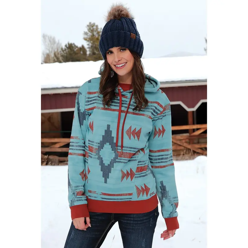 Cruel Women's Light Blue Southwestern Print Hoodie 1