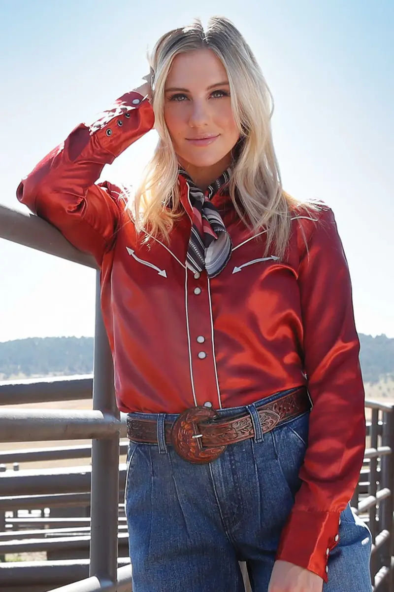 Cruel Women's Red Satin Snap Shirt 1