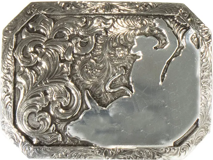 Crumrine Antiqued Silver Bull Rider Belt Buckle 1