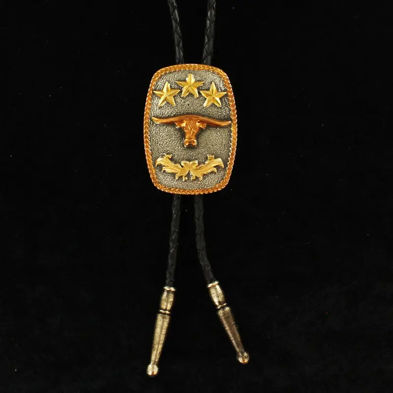 Crumrine Copper Longhorn With Gold Stars Bolo Tie 1