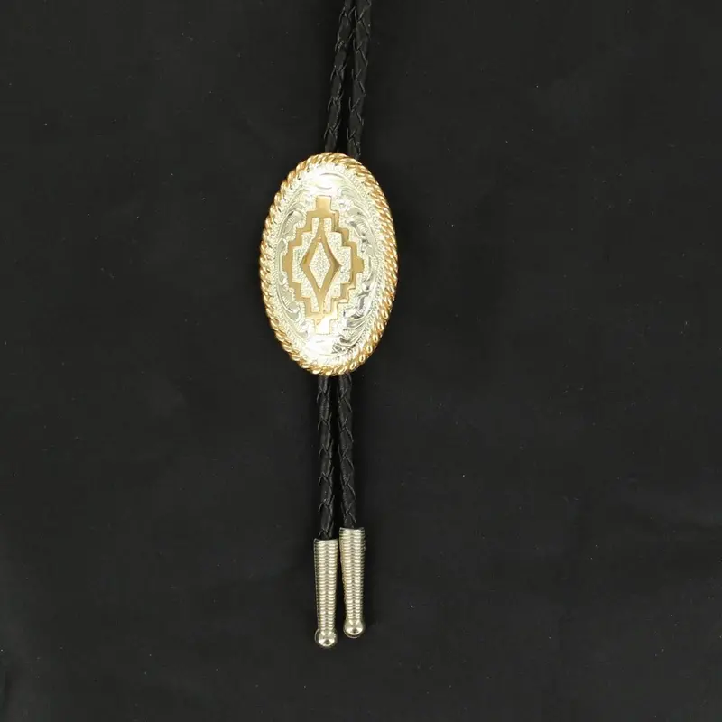 Crumrine Silver And Gold Aztec Oval Bolo Tie 1