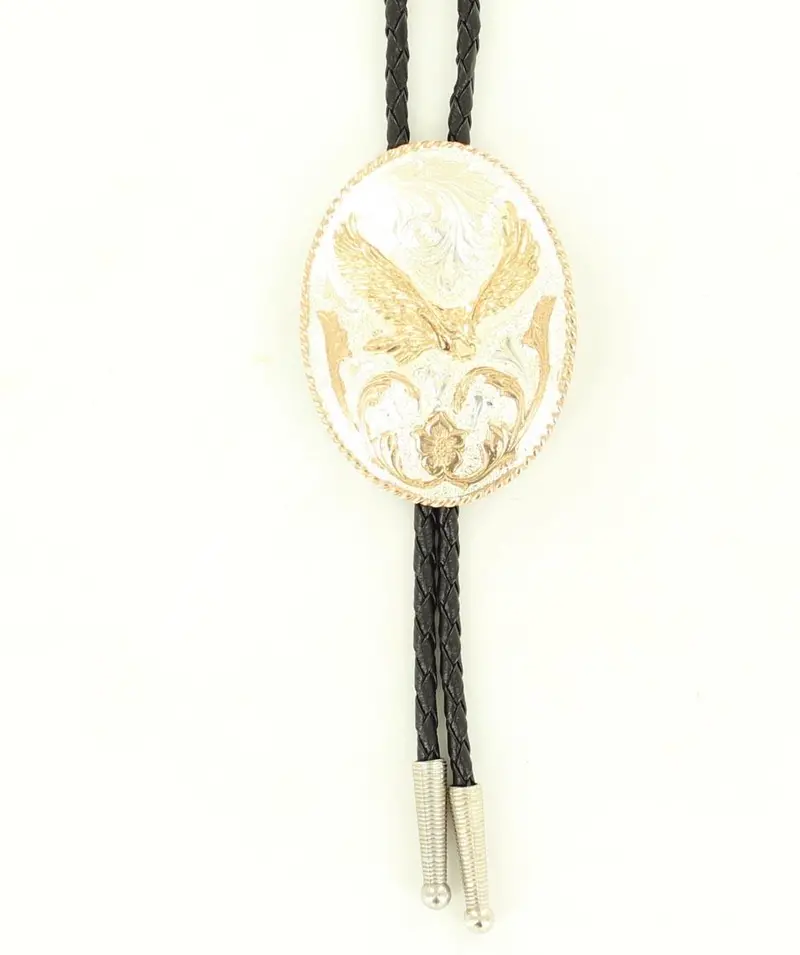 Crumrine Silver Oval With Gold Eagle Bolo Tie 1