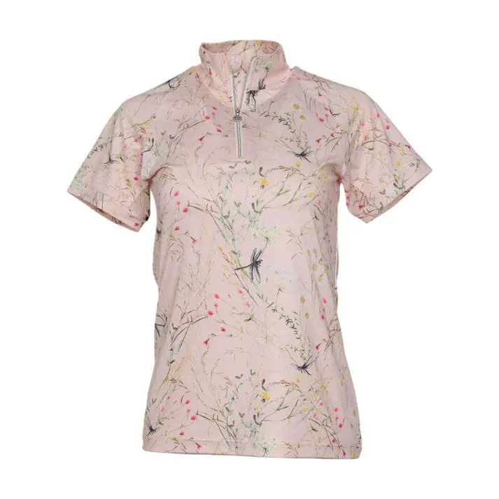 Dapplebay Ladies Dragonfly Meadow Pink 1/4 Zip Ss 1