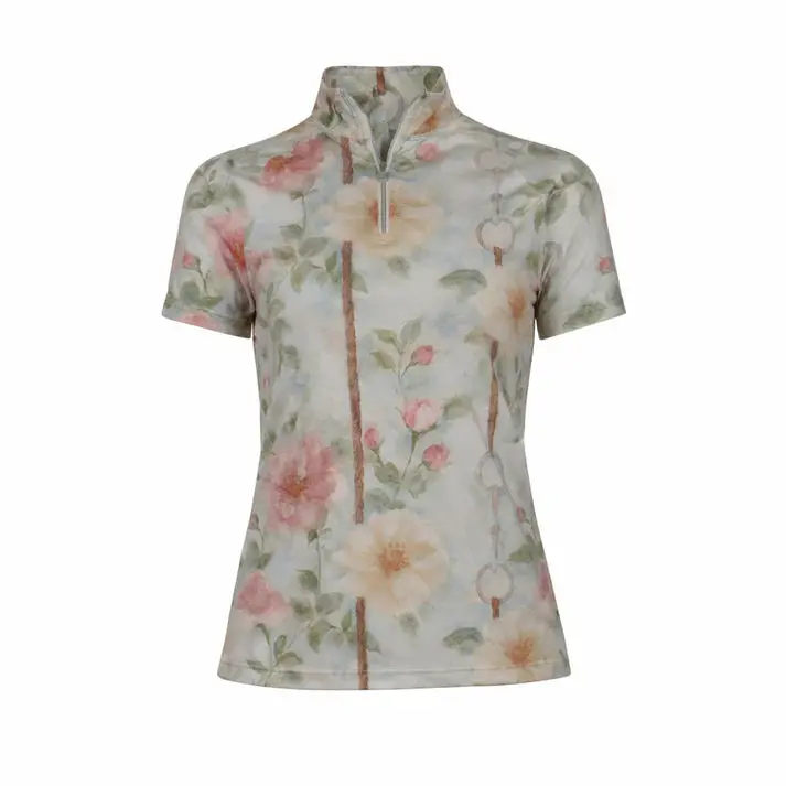Dapplebay Ladies Vintage Floral 1/4 Zip Ss Top 1