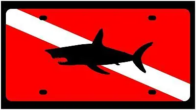 Diver-Down With Shark Lazer-Tag Acrylic License Plate (Black) 1