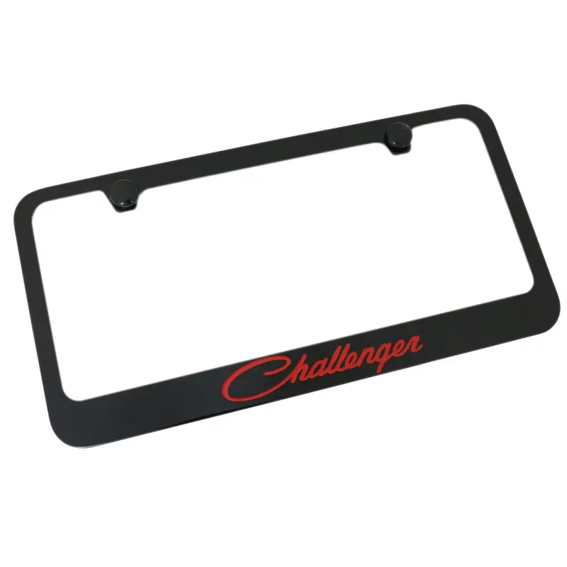 Dodge Challenger Red Name License Plate Frame (Black) 1