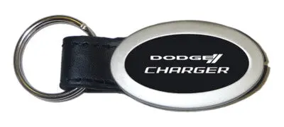 Dodge Charger Oval Leather Key Chain (Black) 1