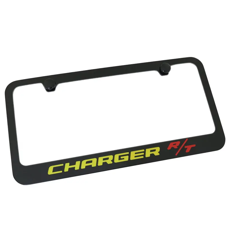 Dodge Charger Rt Yellow And Red Name License Plate Frame (Black) 1
