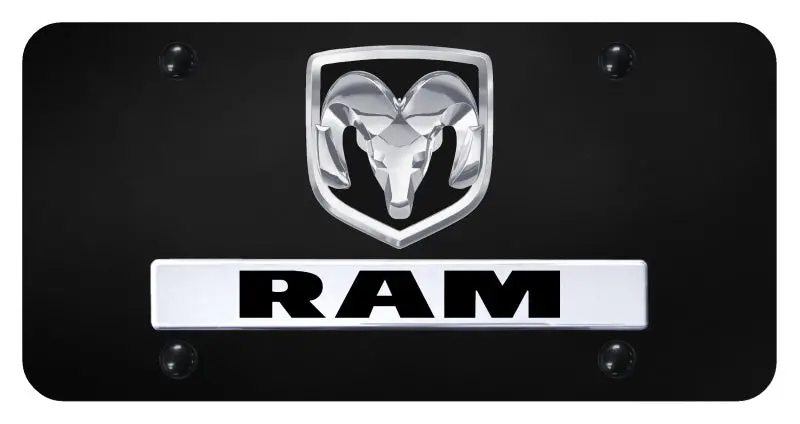 Dodge Dual Logo Ram License Plate (Chrome On Black) 1
